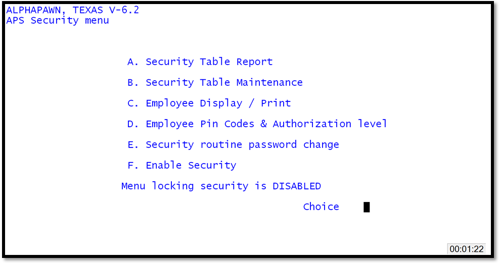APS Security Menu