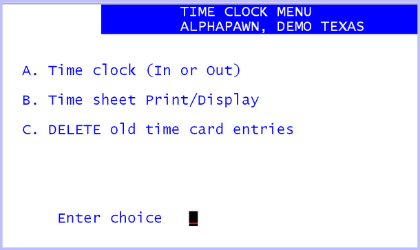 Time Clock Menu