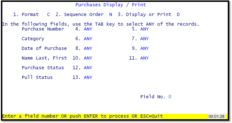 Purchases Display/Print