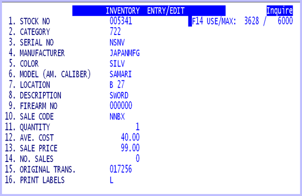 Inventory Entry / Edit